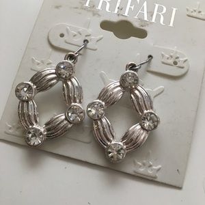 Silver Rhinestone Earrings - Trifari NWT
